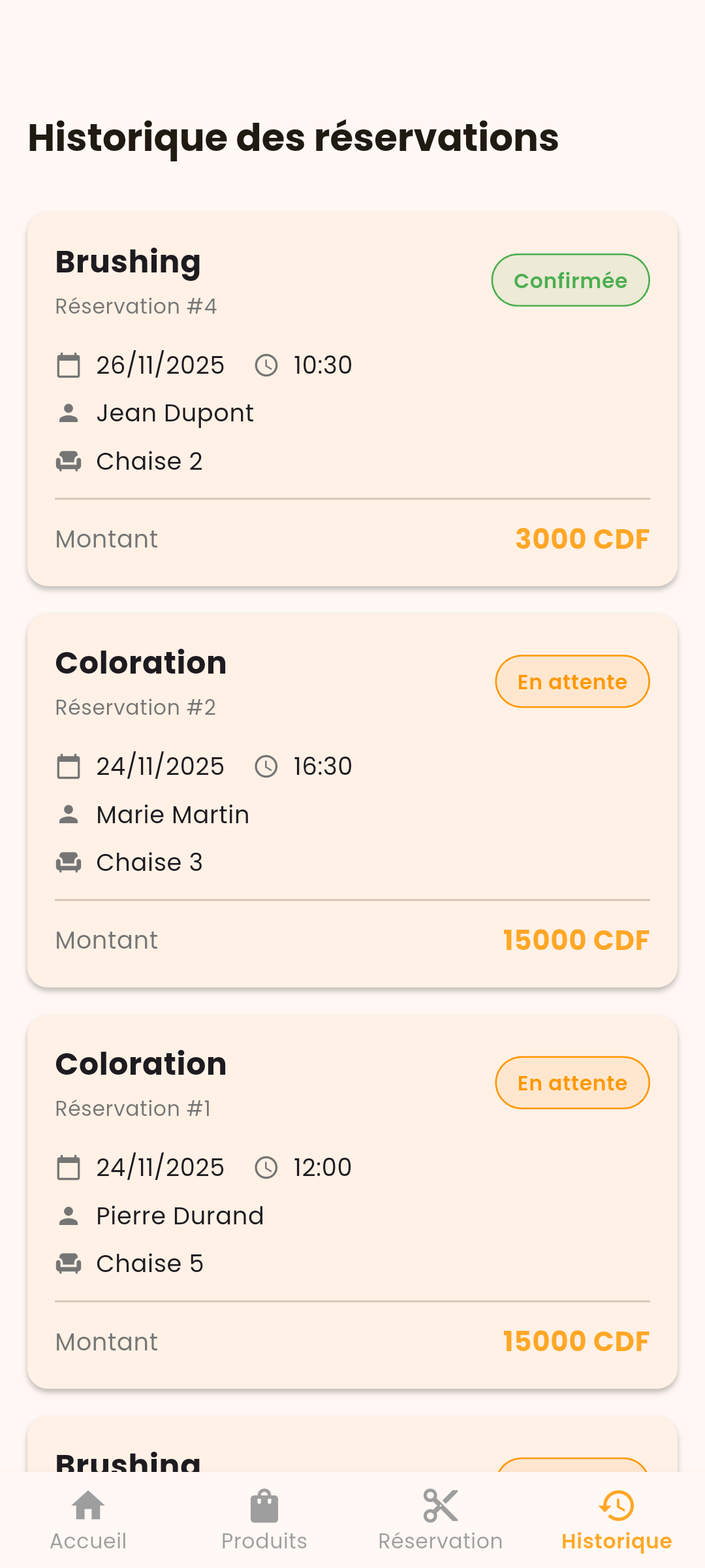 Capture d'écran - Historique