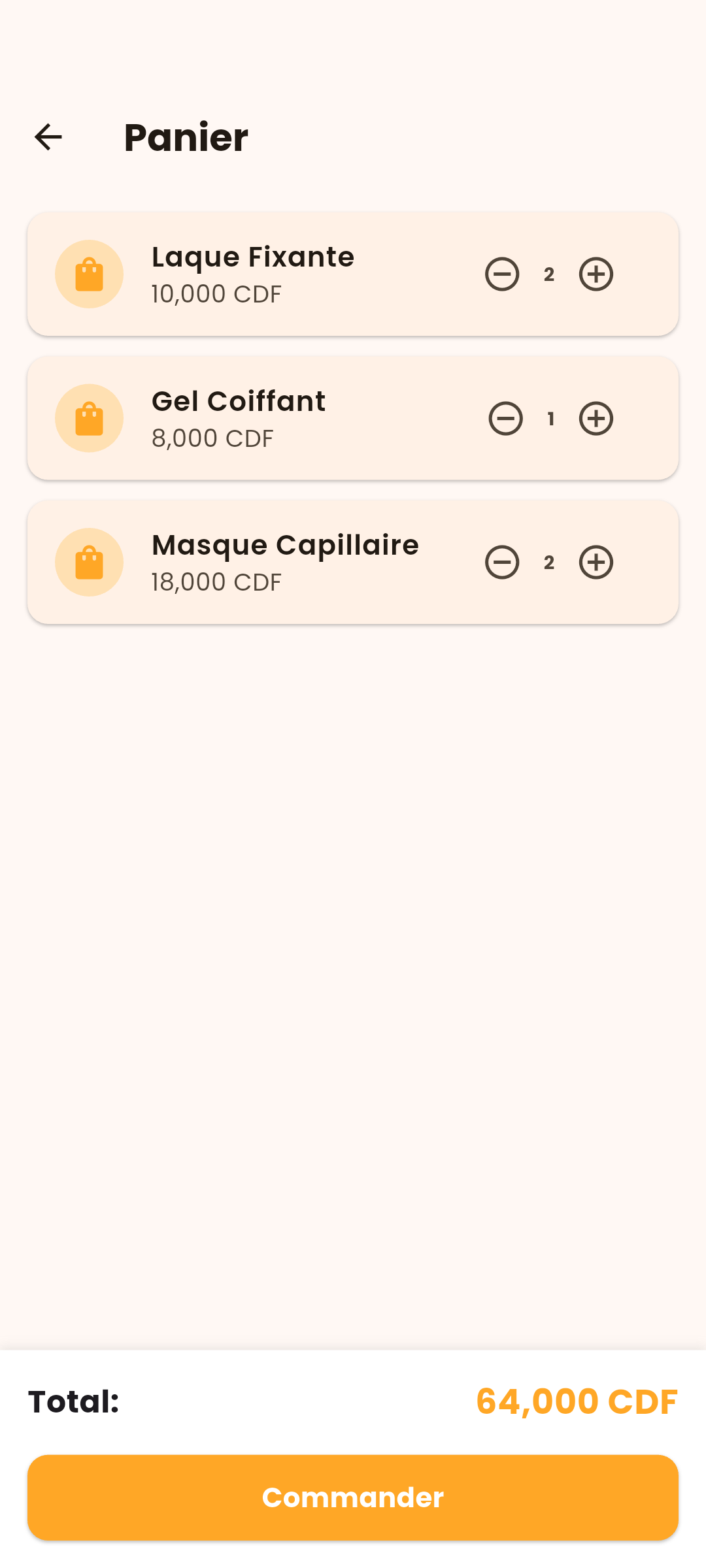 Capture d'écran - Panier