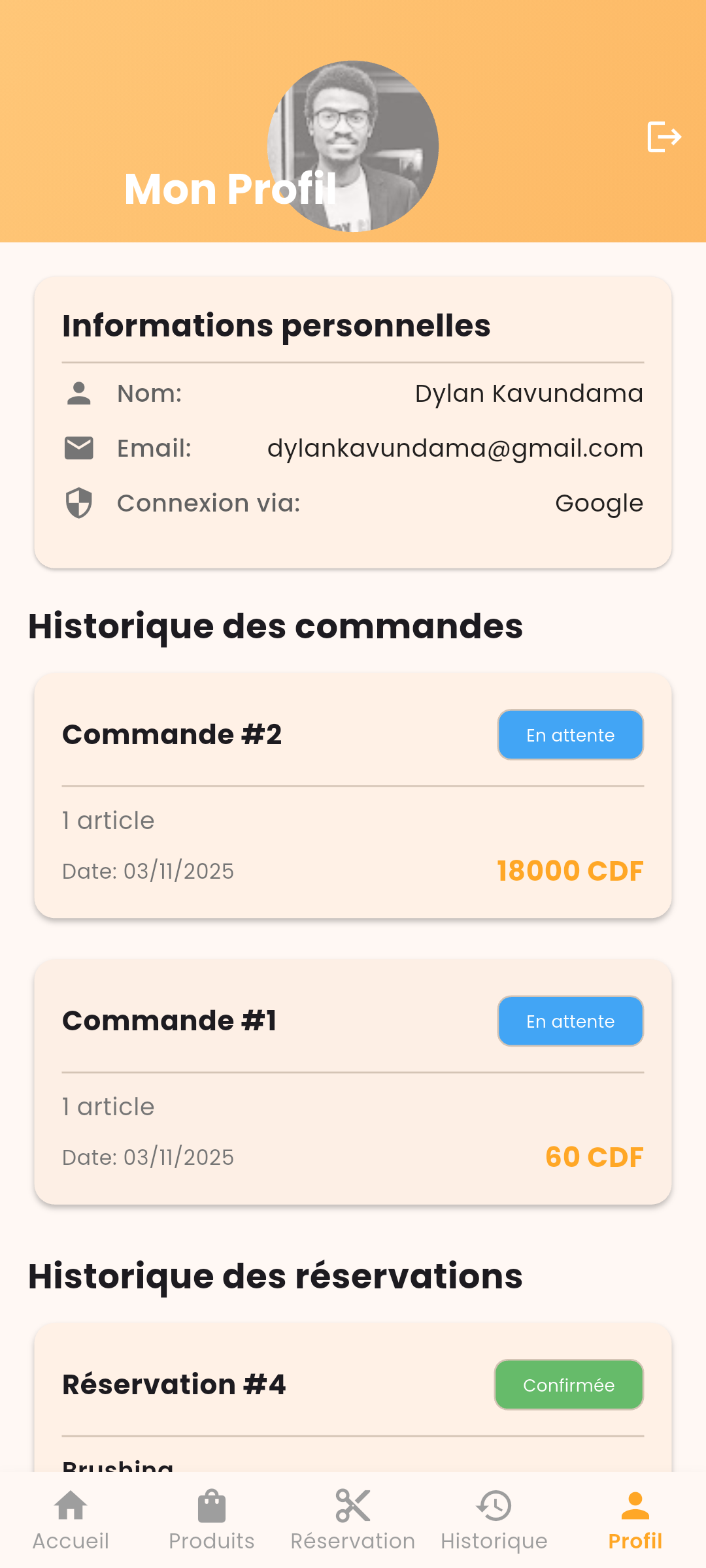 Capture d'écran - Profil